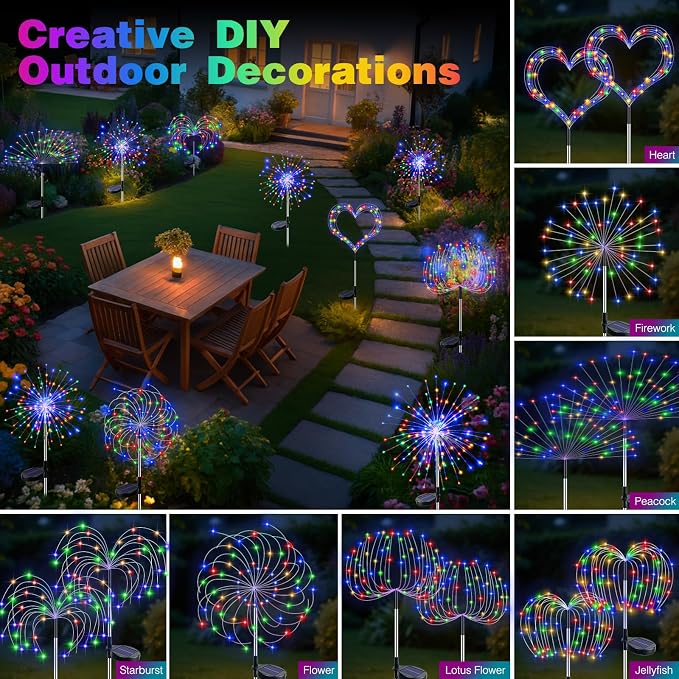 btfarm 1 Pack Solar Garden Lights Outdoor, 8 Modes Firework Lights Solar Powered - Image 6