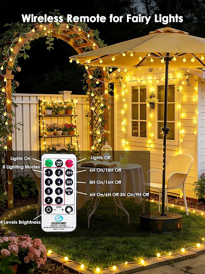 LORRYTE Connectable 43FT 100LED Globe String Lights | 8 Modes Warm White String - Image 6
