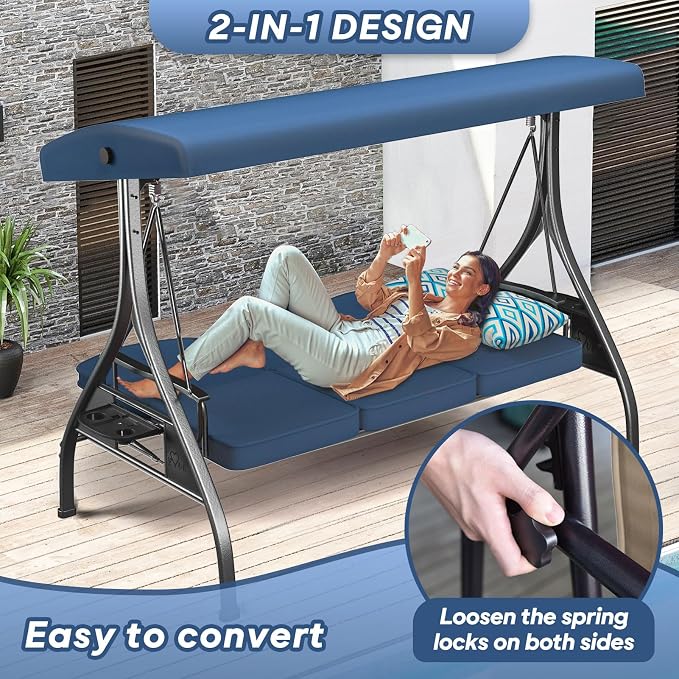3 Seat Outdoor Porch Patio Swing - Image 6