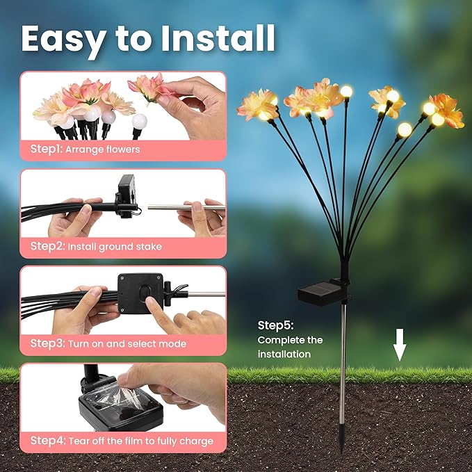 Solar Garden Lights, Warm White LED Swaying Solar Flowers Light - Image 5
