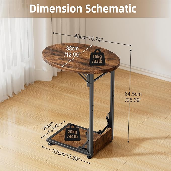 Elbourn Folding Side Table End Couch Tables, Metal Frame C-Shaped TV Stand - Image 3