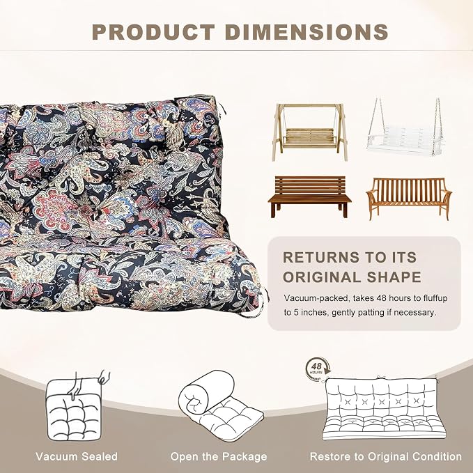 Porch Swing Cushion with Backrest, Waterproof Bench Cushion - Image 6