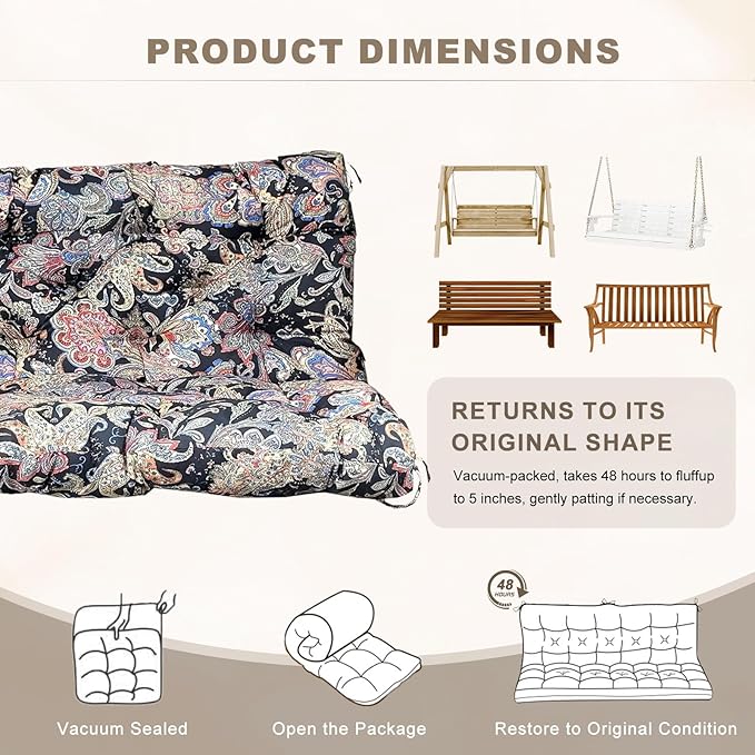 Porch Swing Cushion with Backrest, Waterproof Bench Cushion - Image 6