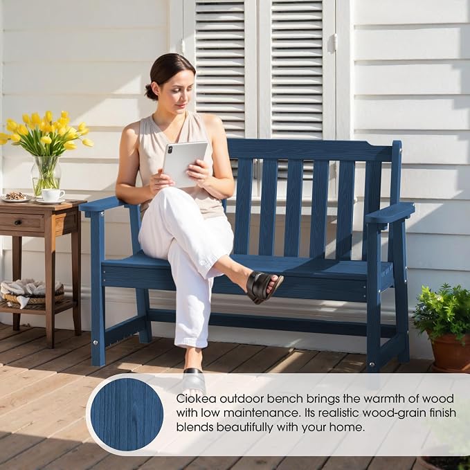 Ciokea 49" Heavy Duty Outdoor Bench Set of 2, HDPE Weatherproof Garden Bench - Image 5