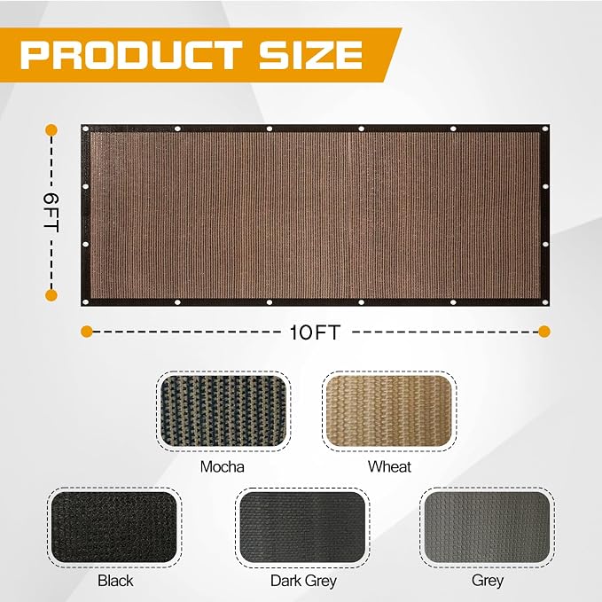 6'x 10' Sun Shade Cloth, Mocha Outdoor Pergola Shade Cover - Image 2