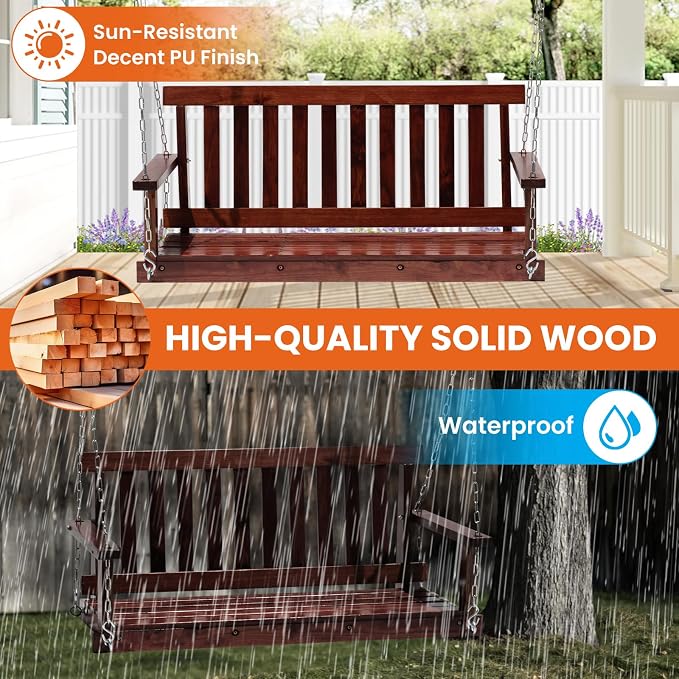 Upgraded Outdoor Wooden Porch Swings 48 Inch Outdoor Swings - Image 6