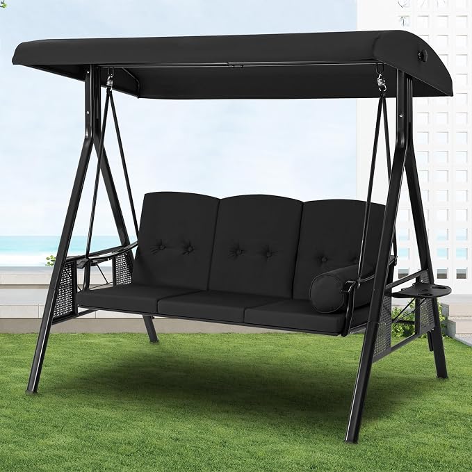 U-MAX 3-Seat Porch Swing Chair Steel Frame, Patio Swing Chair by U-MAX