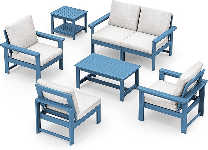 SERWALL HDPE Patio Furniture Set, 7-piece Outdoor Sectional Sofa Set, All - Image 10