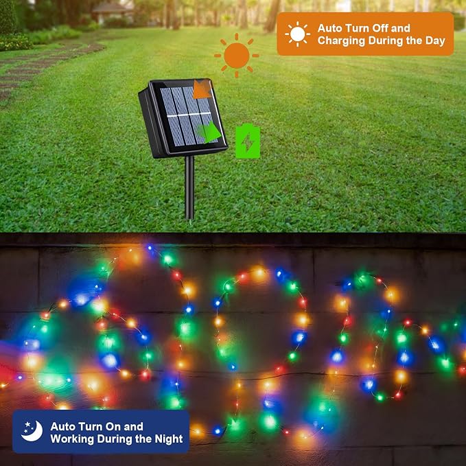QITONG 4 Pack Solar Fairy Lights, Each 33ft 100 LED Multicolor Christmas String - Image 4