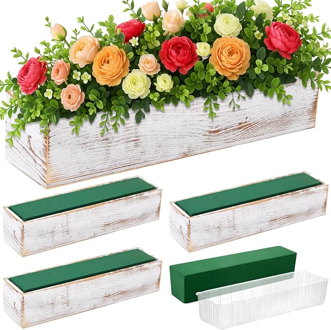 Dandat 4 Set Wood Boxes for Centerpieces 16x4 Inch Rectangle Wooden Planter Box by Dandat