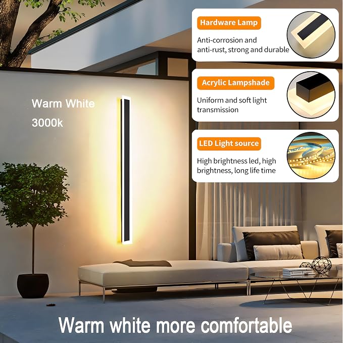 2Pack 31.5inch Long Outdoor Modern LED Wall Light, 24W Waterproof IP65 Warm - Image 3