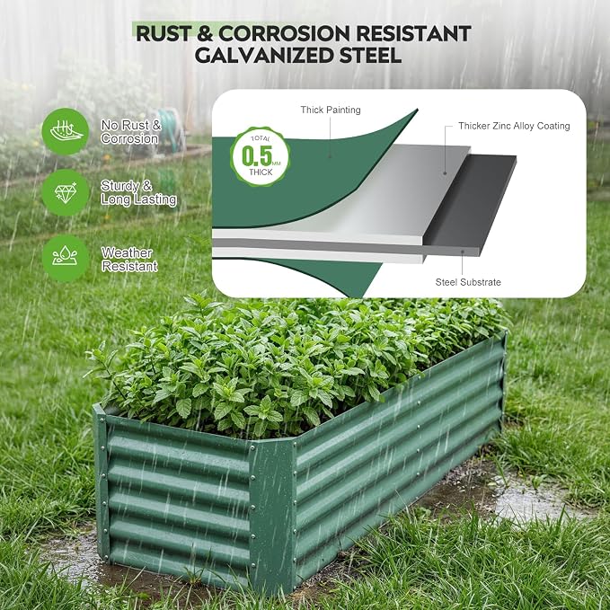 ZORMY 6×2×1.4ft Galvanized Raised Garden Bed Kit, Metal Planter Boxes Outdoor - Image 8