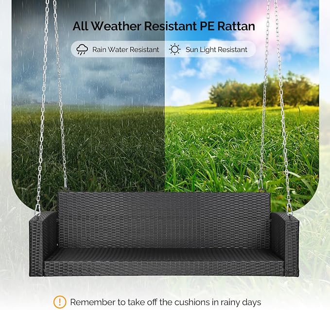 VINGLI Rattan Porch Swing, Heavy Duty 800 LBS Outdoor Hanging Seat - Image 4