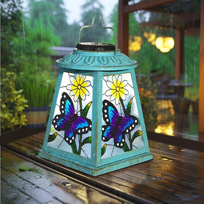 Butterfly Solar Lantern with Shepherd Hook, Outdoor Hanging Metal LED Garden - Image 5
