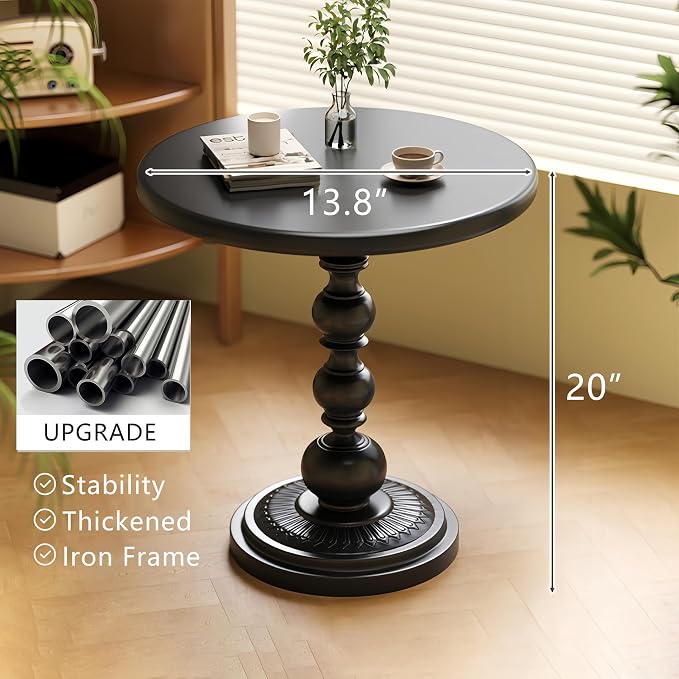 Metal Small End Table, Vintage Matte Black Round Side Table Nightstand - Image 3