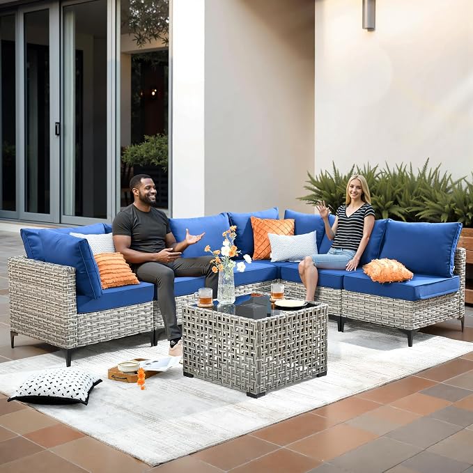 11-Piece Outdoor Sectional Sofa Set w/ 54" Fire Pit – L-Shaped Wicker Patio - Image 3