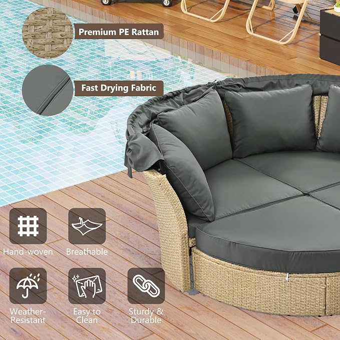 Merax All-Weather Outdoor Round Patio Daybed Conversation Sofa Set Wicker - Image 4