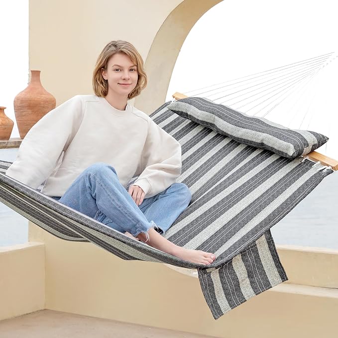 2 Person Hammocks for Outside, Double Quilted Fabric Outdoor Hammock - Image 2