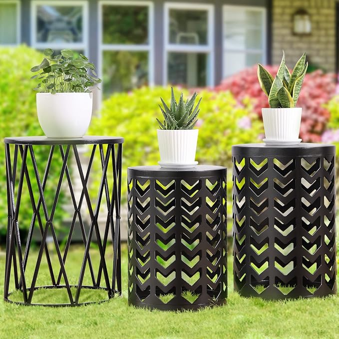 Y&M Set of 3 Black End Tables, Nesting Metal Round Coffee Table, Heavy Duty by YM