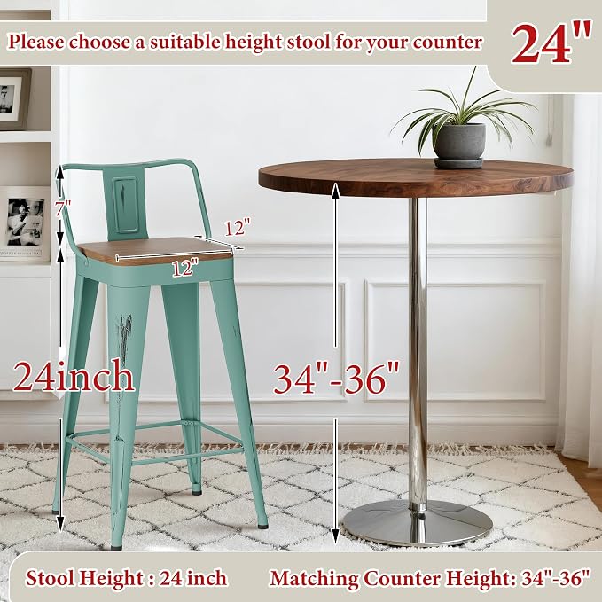 Andeworld Bar Stools Set of 4 Counter Height Stools Industrial Metal Barstools - Image 4