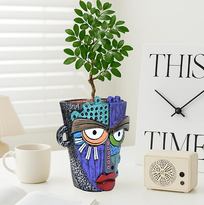 Abstract Face Planter Pots for Plants, Hand-Painted Colorful Flower Pots - Image 2