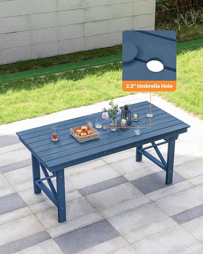 HDPE Outdoor Dining Table, 66.9” Rectangle Patio Dining Table - Image 2