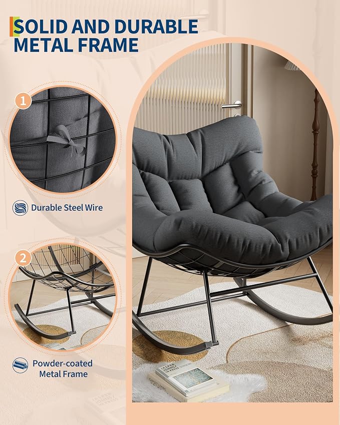 GarveeLife Outdoor Papasan Rocking Chair, Oversized Rocking Chair - Image 3