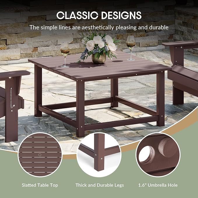 WestinTrends Malibu Low Outdoor HDPE Square Patio Coffee Table, Dark Brown - Image 8