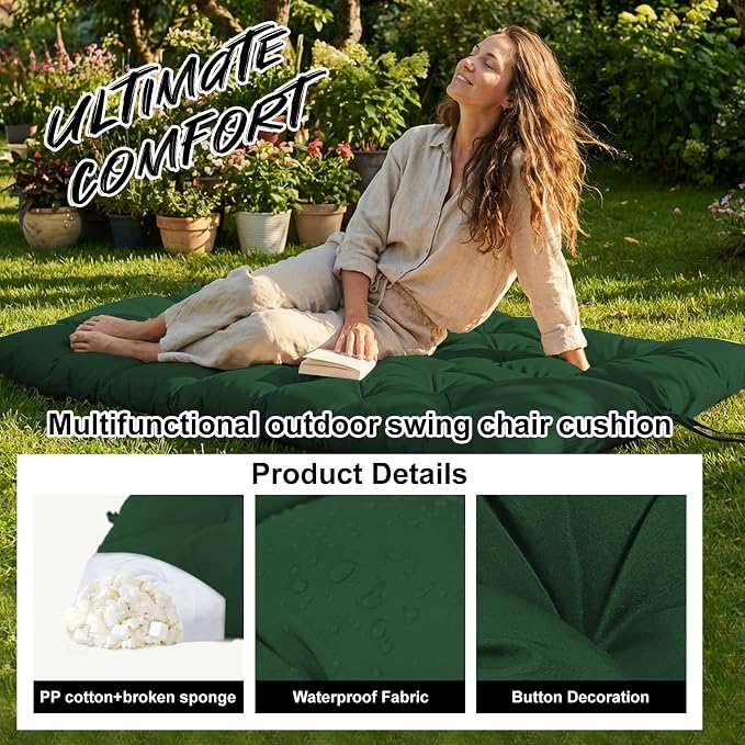 Waterproof Porch Swing Cushion Replacement, Thick 4" 2–3 Seat Outdoor Swing - Image 3