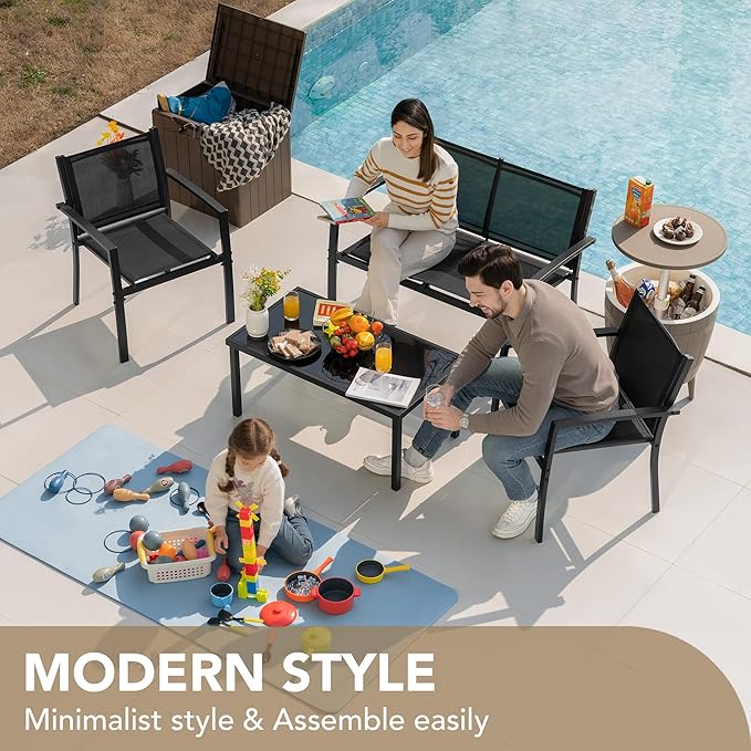Devoko Outdoor Furniture Set 4 Piece Patio Conversation Sets Porch Furniture - Image 4