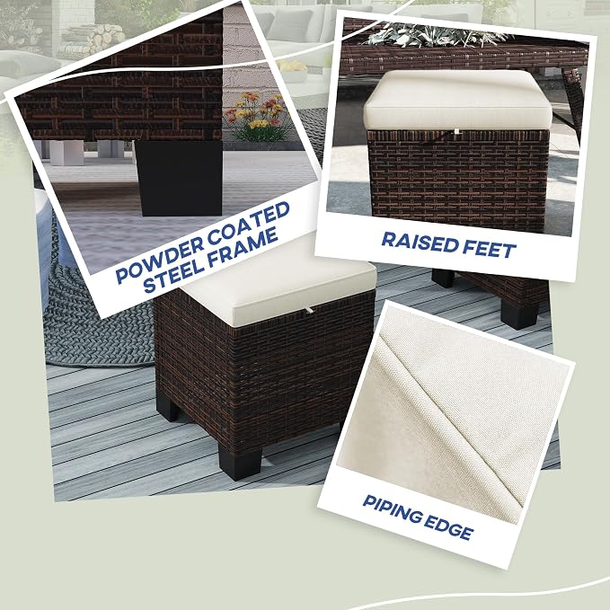 Outsunny 2 Pieces Outdoor Patio Ottomans, All Weather Wicker Outdoor Footstools - Image 5