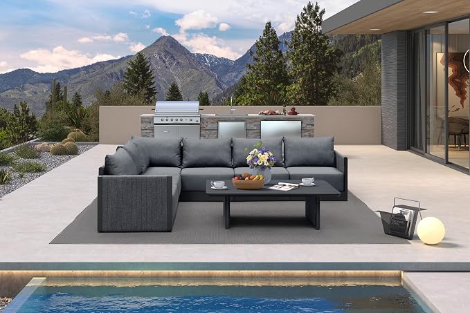 PURPLE LEAF Patio Furniture Set 7 Pieces Outdoor Conversation Sets PP Rope by PURPLELEAF