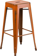 Flash Furniture Kai Commercial Grade 30" High Backless Distressed Orange Metal by FlashFurniture