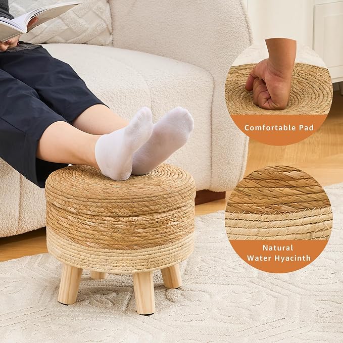 Cpintltr Storage Ottoman Poufs Handwoven Footstool Natural Seagrass Round - Image 4