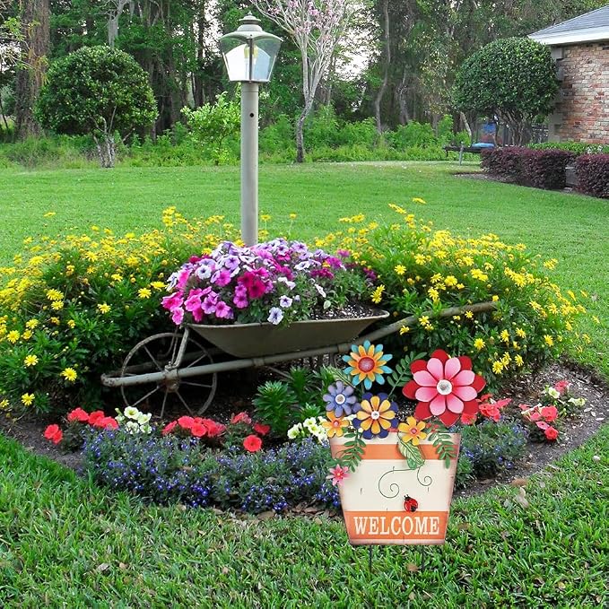 hogardeck Garden Decor for Outside, Metal Flower Pot Decorative Garden Stakes - Image 3