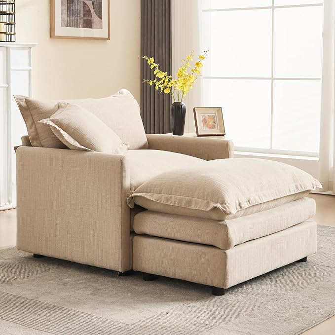 Oversized Chair with Ottoman Upholstered Comfy Single Sofa Chaise Lounge Chair - Image 6
