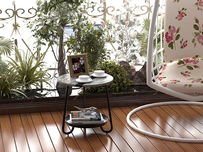 2 Tier Coffee Table in Living Room, Industrial Style Round Coffee Table - Image 8