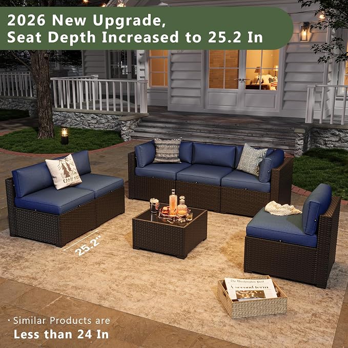 Aoxun 7 Piece Patio Furniture Set Wicker Rattan Patio Sectional Sofa Set - Image 5