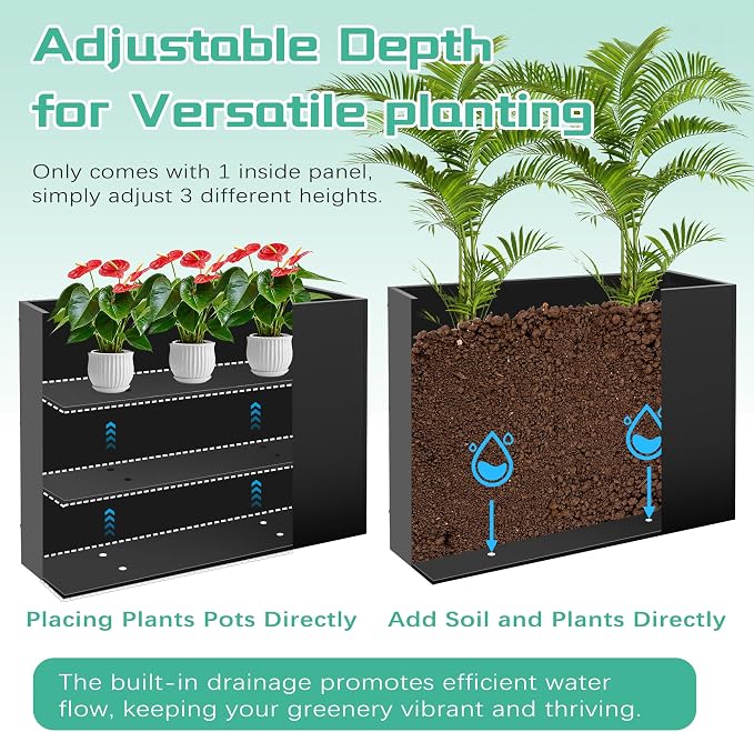 Metal Rectangular Planter Box, Large Planter Boxes Outdoor, 3 Tier Adjustable - Image 2