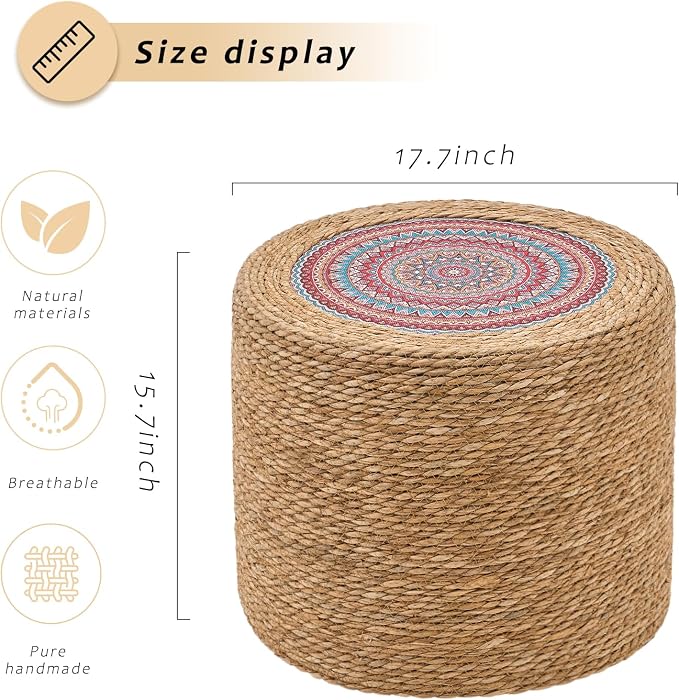 Handwoven Ottoman Pouf, Natural Seagrass Footstool, Round Braided Outdoor Seat - Image 3