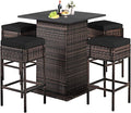 HAPPYGRILL 5 Pieces Rattan Bar Set, Outdoor Wicker Bar Table and 4 Bar Stools by HAPPYGRILL