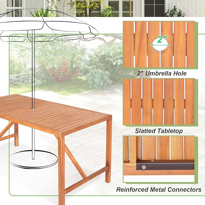 Tangkula 55" Acacia Wood Outdoor Dining Table - Image 5