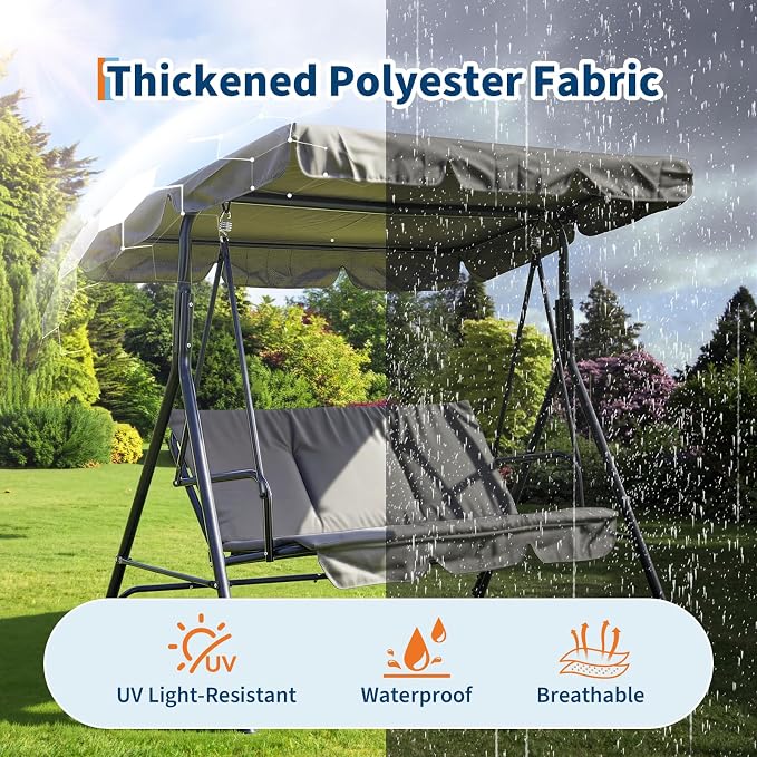 3 Person Porch Swing Chair, Outdoor Patio Swing Chair - Image 7