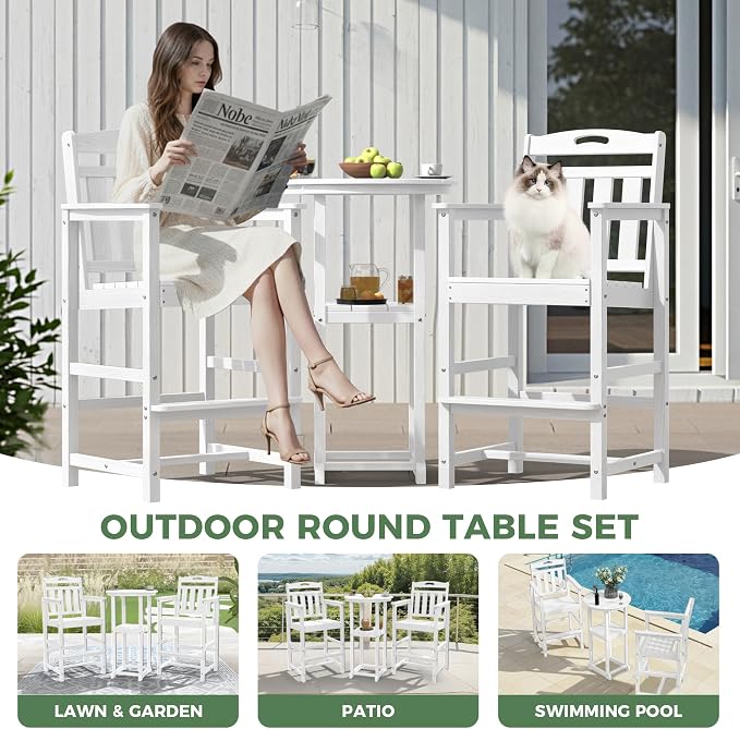 Outdoor Bistro Bar Set, Patio High Top Table and Bar Height Tall Adirondack - Image 7