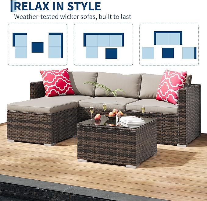 GAOMON 5-Piece All-Weather Patio Furniture Set, Convertible Outdoor Sectional - Image 7