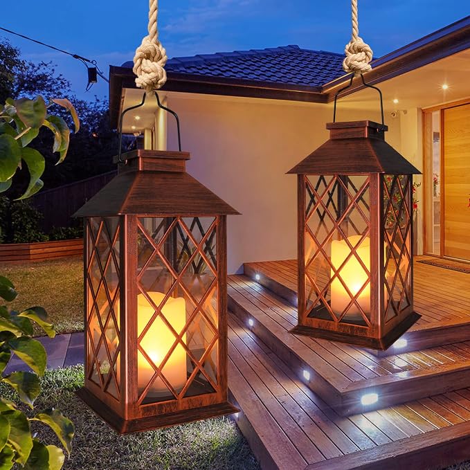 TAKE ME 14" Solar Lanterns Outdoor Garden Lantern Waterproof LED Flickering - Image 6