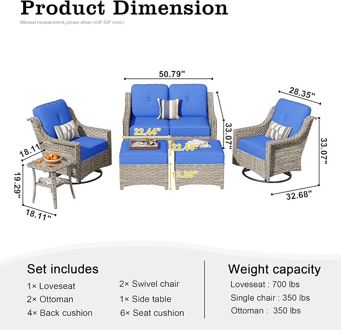 HOOOWOOO 6 Piece Patio Furniture Conversation Sets - Image 7