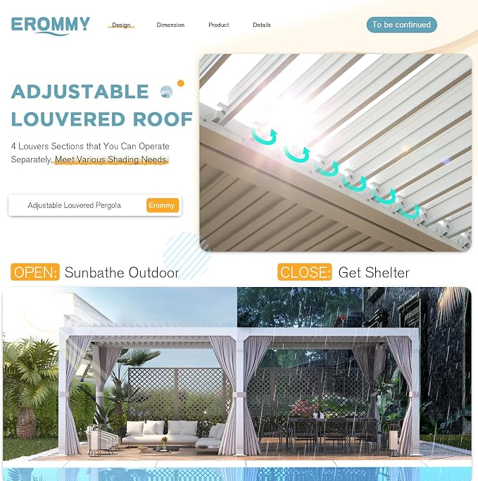 EROMMY Louvered Pergola 12' x 24' Outdoor Hard Top Pergola - Image 3