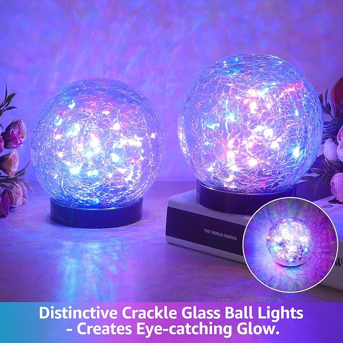 2-Pack Garden Solar Lights Outdoor, Colored Cracked Glass Ball Light Waterproof - Image 6