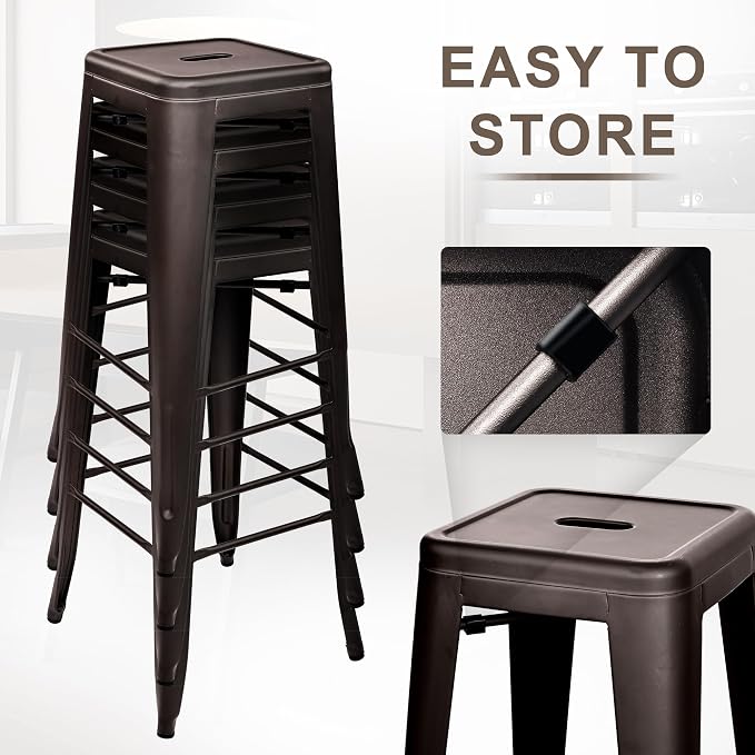 Elevon 30 Inches Metal Bar Stools, High Backless Stools, Indoor Outdoor - Image 5